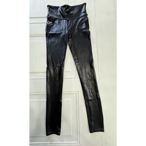 Spanx Black Faux Leather Leggings Size XS Shiny